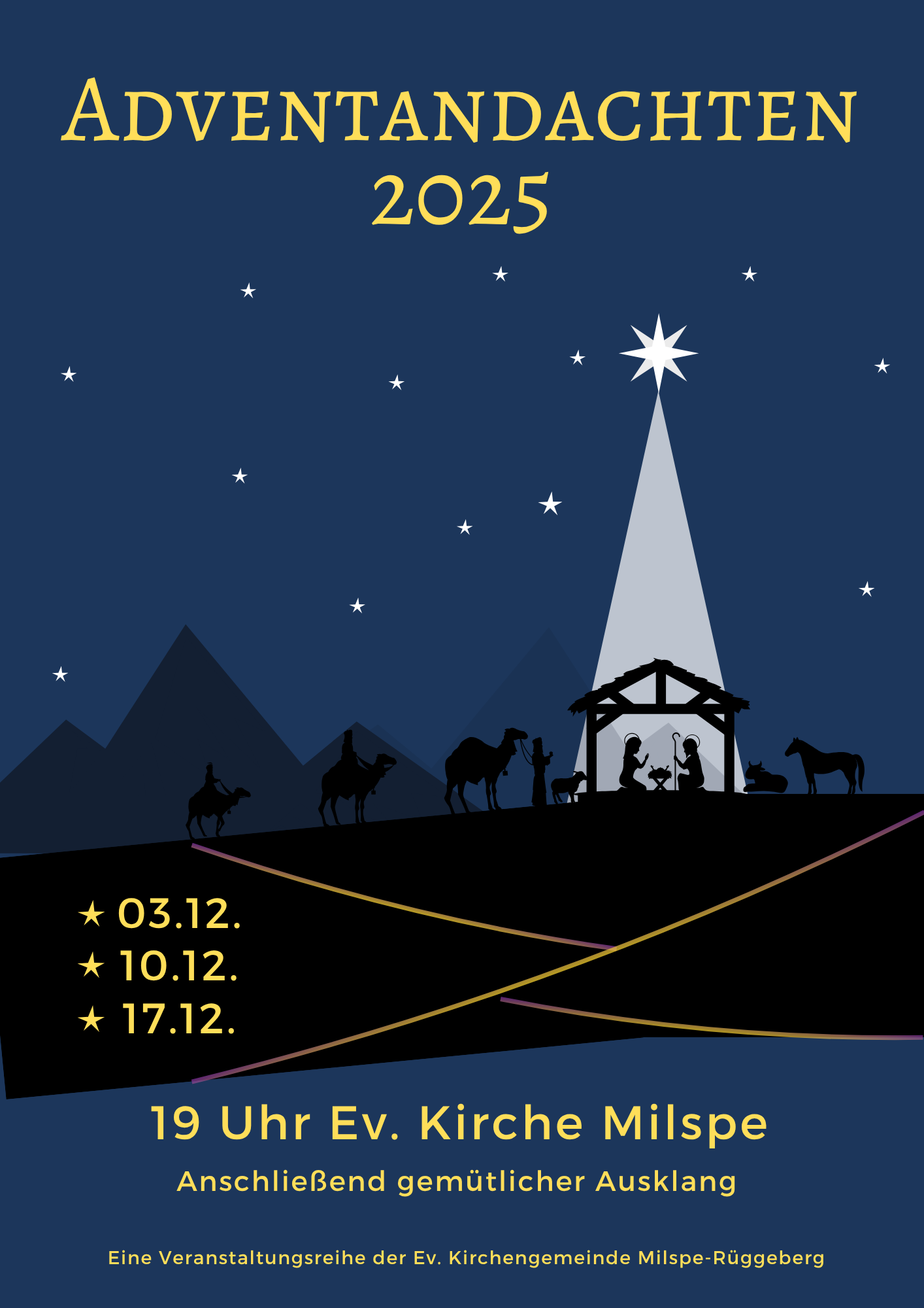 Einladung für die Adventandachten in der Milsper Kirche am 3.12., 10.12., 17.12.